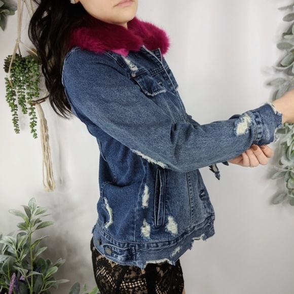 Blank NYC Jackets & Blazers - BLANKNYC NEW distressed denim jacket pink fur 1010